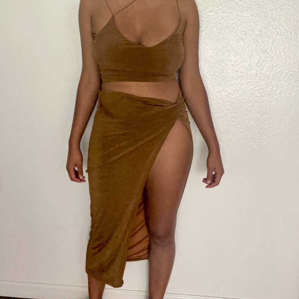 Fashion Nova Brown 2 Two Piece Skirt Set